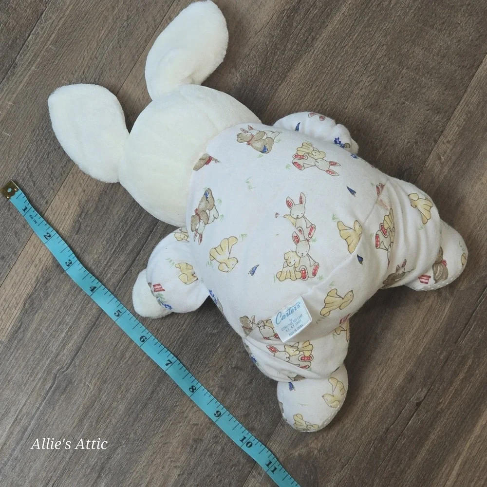 Carter's Classic Bunny Rabbit Plush Lovey Teddy Baby Toy Rattle White Red Pjs